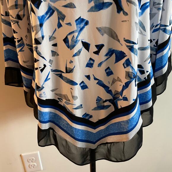 Alfani women's blouse PL Cobalt Broken Mirror Print Bell Sleeve handkerchief - Picture 11 of 16